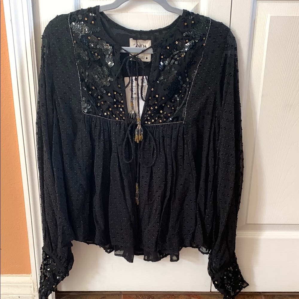 Zara Black Sequin Embellished Blouse